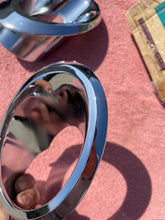 Load image into Gallery viewer, 1966 1967 Chevrolet Corvette C2 Sting Ray NOS Rear Exhaust Tips Bezel Trim Pair #3892225 / 3892226