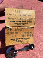Load image into Gallery viewer, 1953-1964 Chevrolet (various specific applications) NOS Vent 1/4 Window Crank Handles Black Knob Pair #4619388