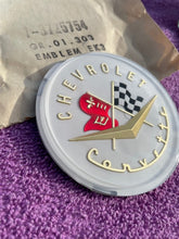 Load image into Gallery viewer, 1956 1957 Chevrolet Corvette C1 NOS Hood / Trunk Deck Lid Emblem PAIR #3725754