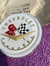 Load image into Gallery viewer, 1956 1957 Chevrolet Corvette C1 NOS Hood / Trunk Deck Lid Emblem PAIR #3725754