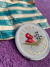 Load image into Gallery viewer, 1956 1957 Chevrolet Corvette C1 NOS Hood / Trunk Deck Lid Emblem PAIR #3725754