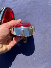 Load image into Gallery viewer, 1955-1959 Chevrolet Suburban Panel Truck USED Tail Light Lamp Lens + Bezel Pair #5952787 / 5946391
