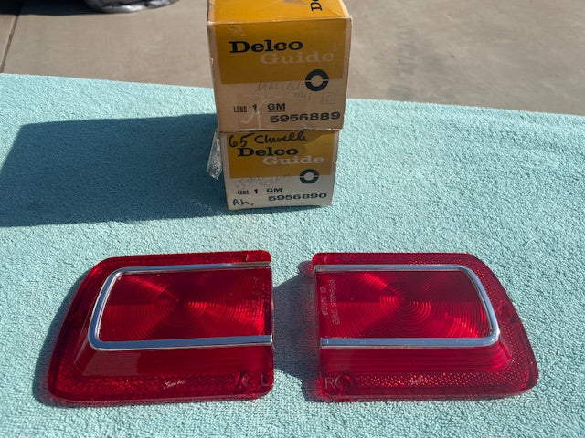 1965 Chevrolet Chevelle Malibu 6 V8 396 327 NOS Tail Light Lamp Lens Pair #5956889 / 5956890