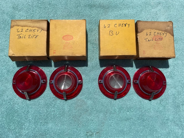 1962 Chevrolet Biscayne Bel Air NORS Complete Set of Back Up and Tail Lamp Lenses w/ Trim