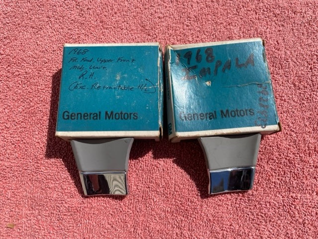 1968 Chevrolet Bel Air Biscayne Impala Caprice NOS Headlight to Front Fender Trim Molding Filler Pair #3928433 / 3928434