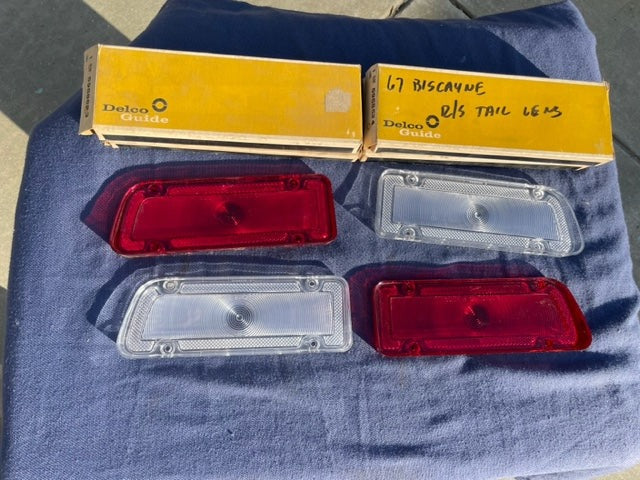 1967 Chevrolet Biscayne Sedan NOS Delco GUIDE Backup / Tail Light Lamp Lens Set
