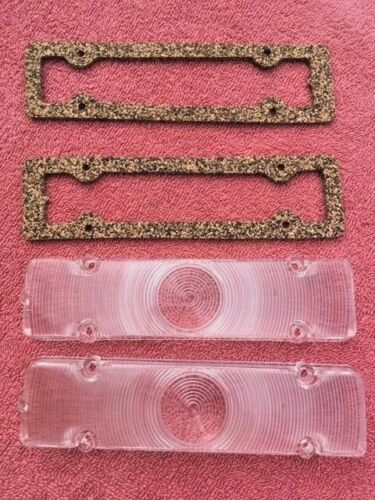1961 Chevrolet Impala Biscayne NEW CLEAR Park Light Lamp Turn Signal Lens Pair w/ Gaskets (repl. OEM #5951966)